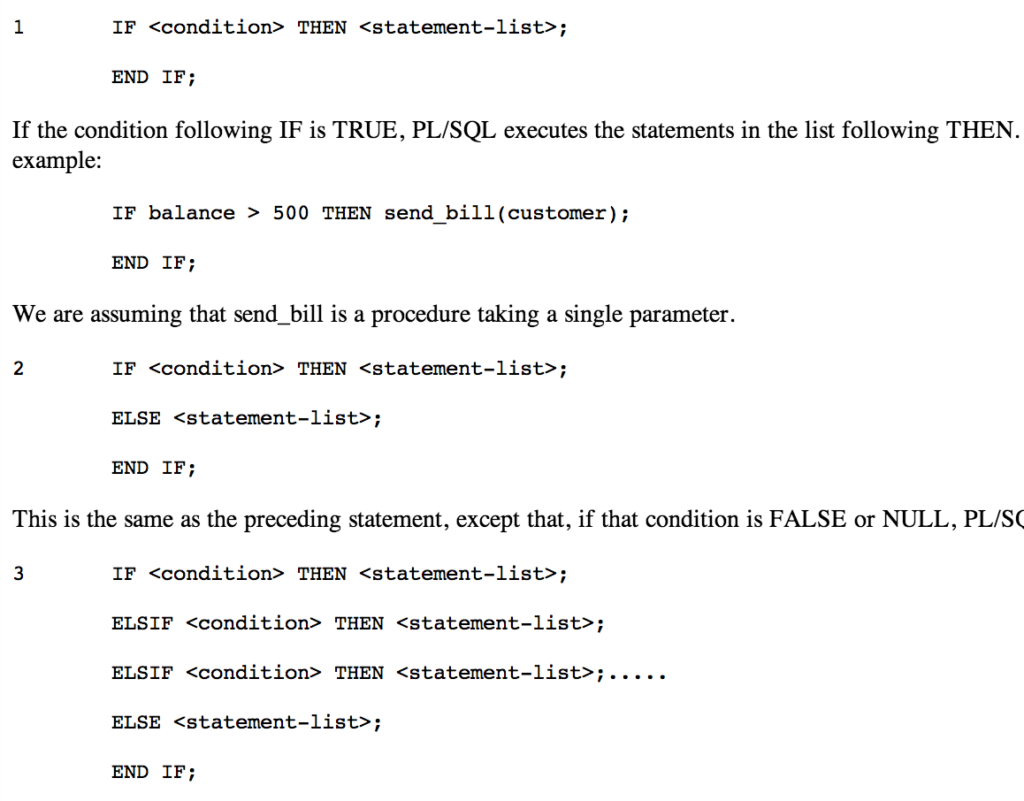 A PL/SQL source code showing the PL/SQL IF statement.