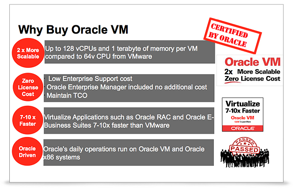 Oracle VM has a very efficient architecture that allows you to lower your overhead as you start using virtual servers.
