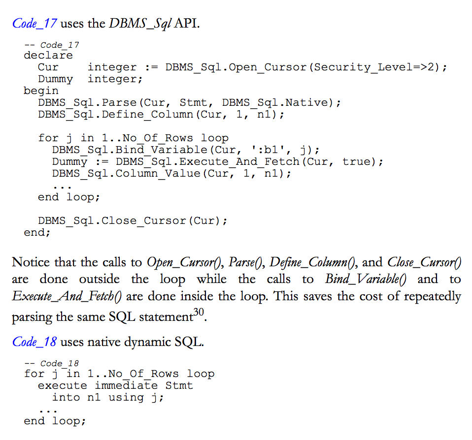 sql codesDBMS_Sql API and native dynamic SQL codes.