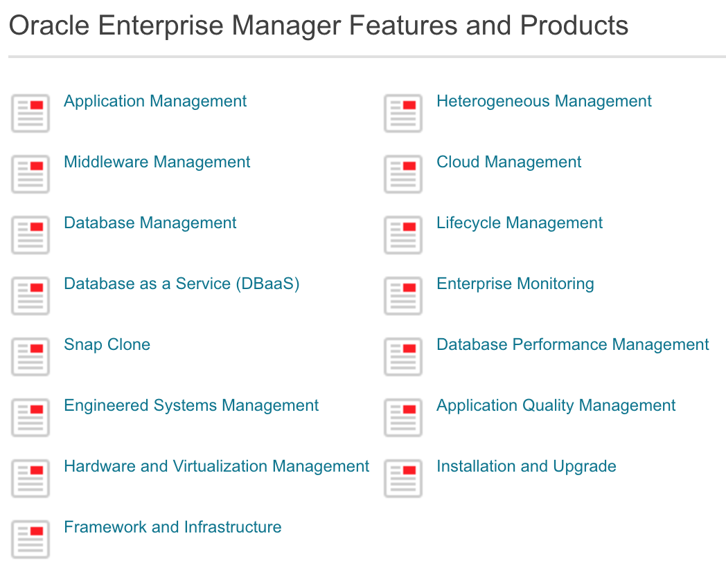 Oracle Enterprise Manager Features and Products.