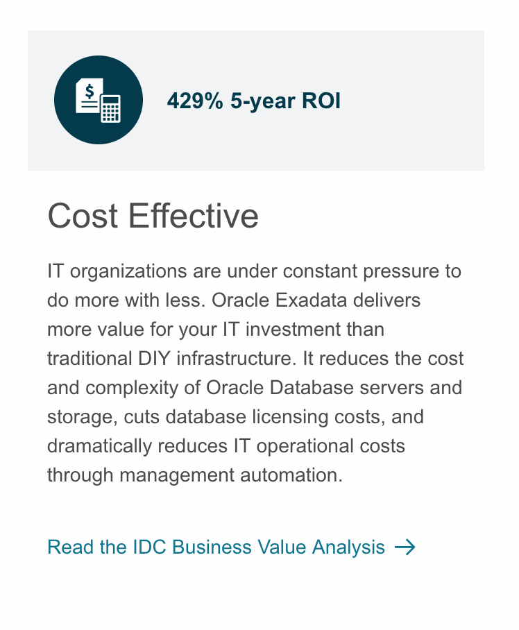 Oracle Exadata delivers more value for your IT investment than traditional DIY infrastructure.