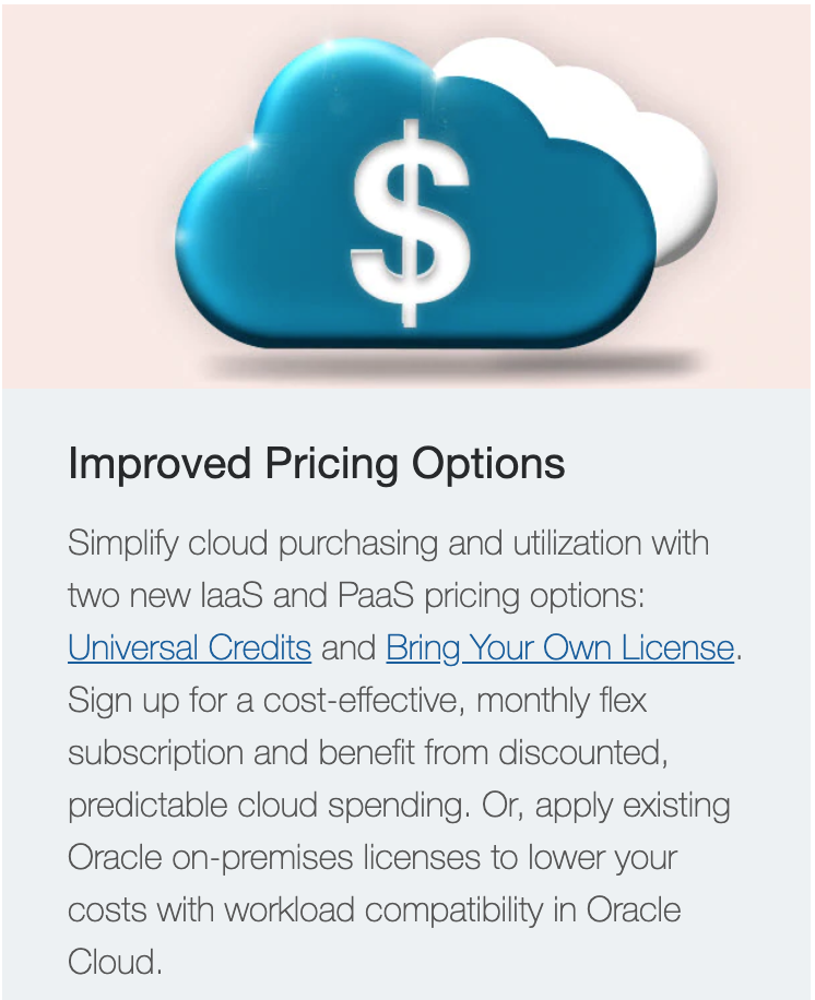 Oracle Database Cloud has improved pricing options.